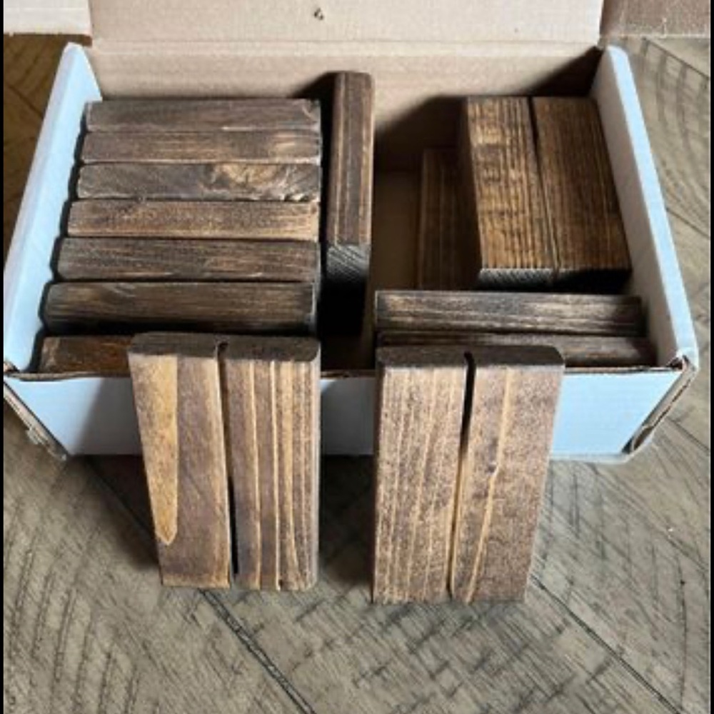15 Wooden Acrylic sign holders.